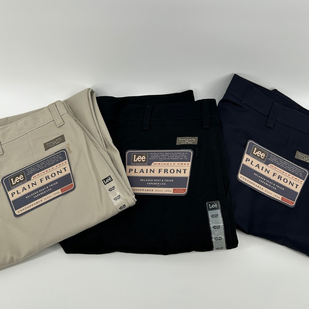 BUNDLE Lee Mens Plain Front Relaxed Fit Tapered Leg Chino Pants 40x29 NWT Office